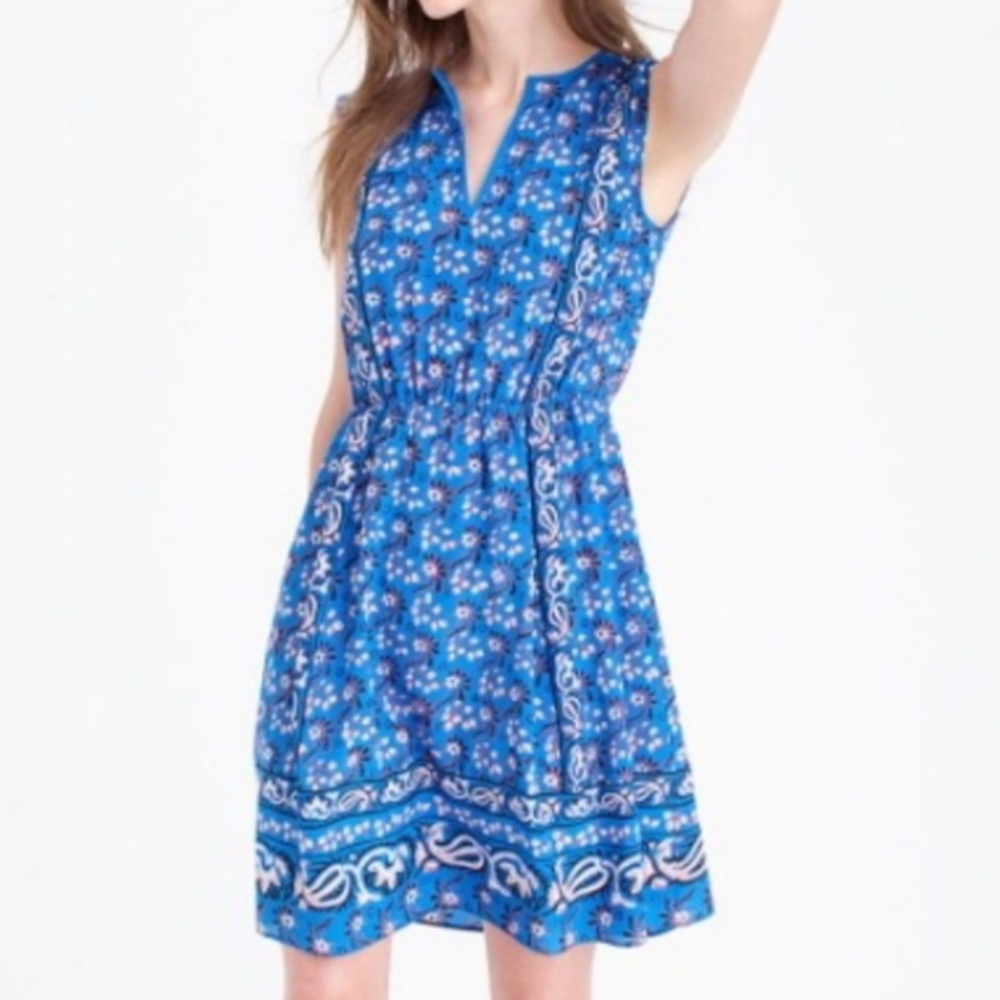 J.Crew silk vintage scarf blue floral dress 4